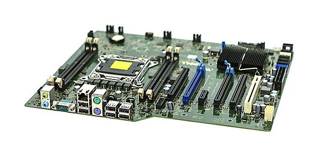 A computer motherboard or circuit board.