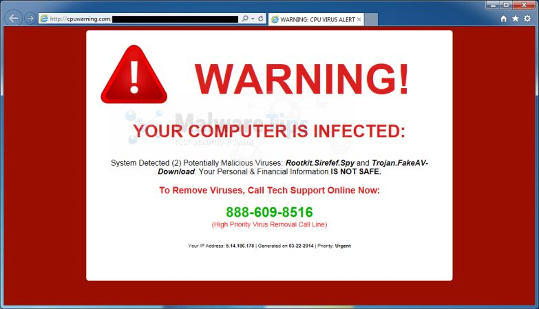 A pop-up warning message about a potential virus infection