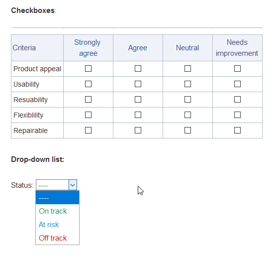 Checklist with checkboxes