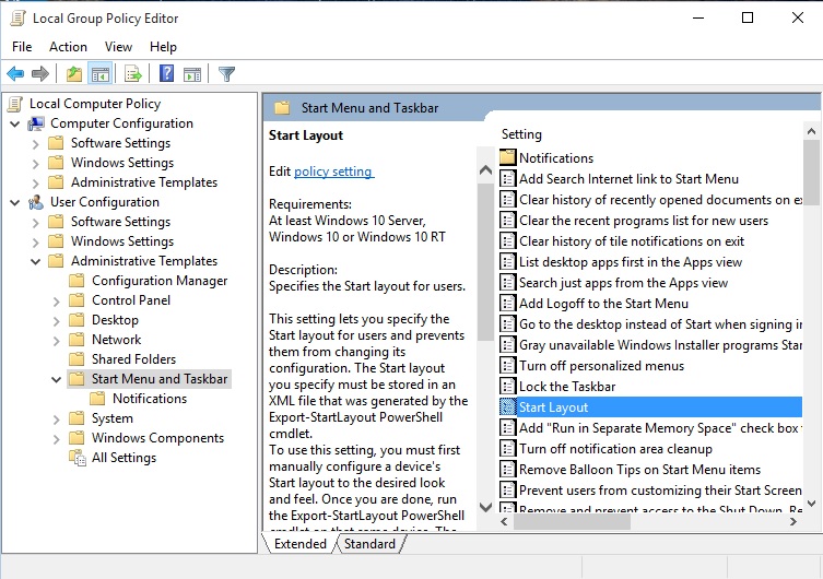 Computer settings menu