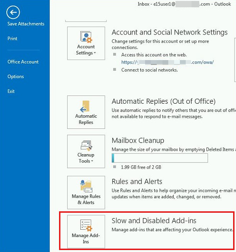 Disable add-ins in Outlook 2013