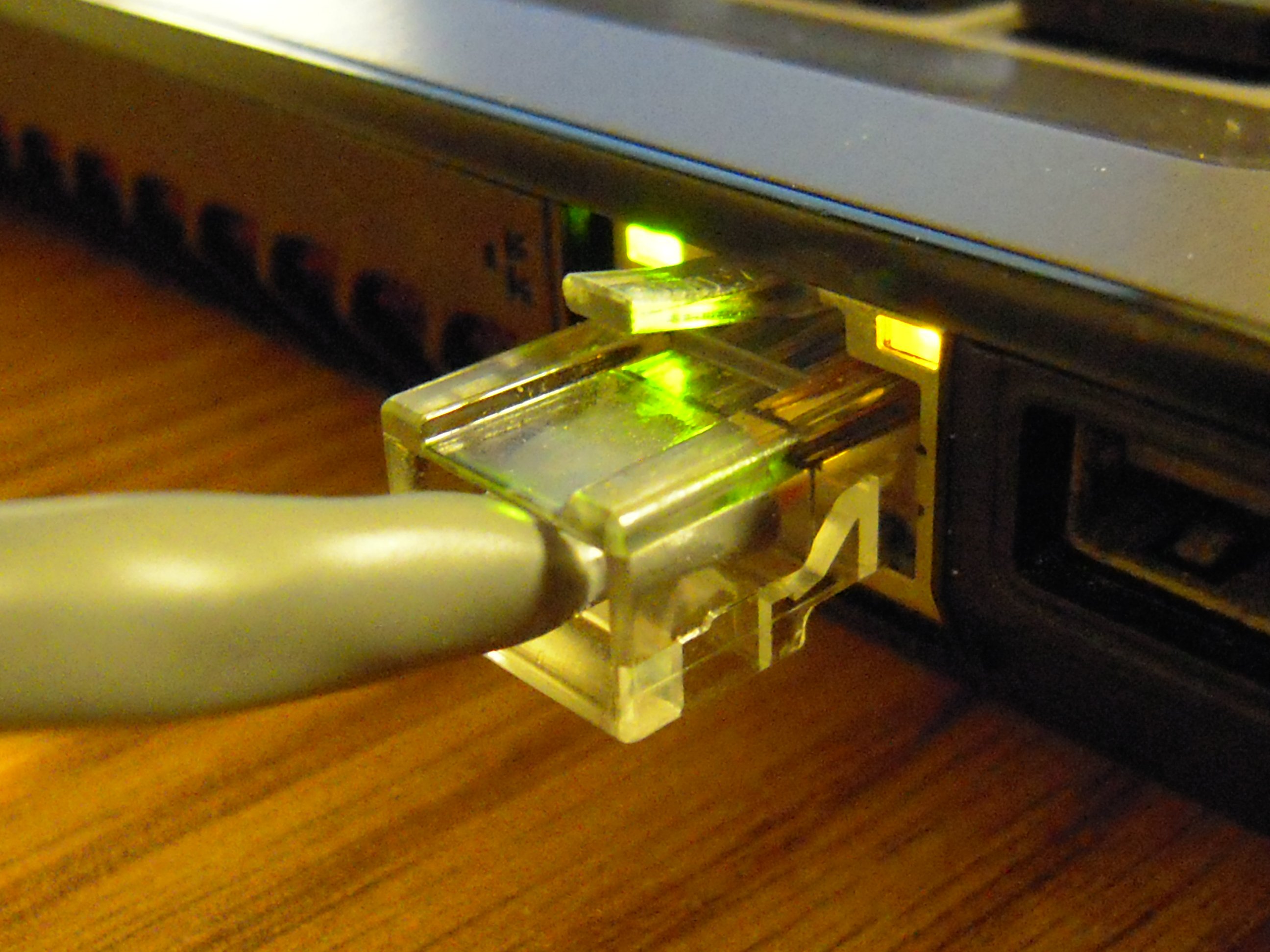Ethernet cable plugged into a computer