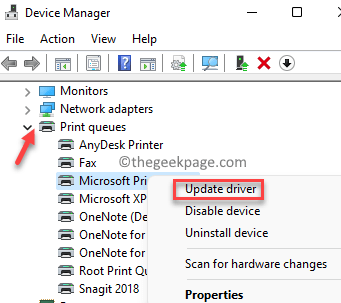 Expand the "Print queues" category.
Right-click on your printer and select "Update driver".