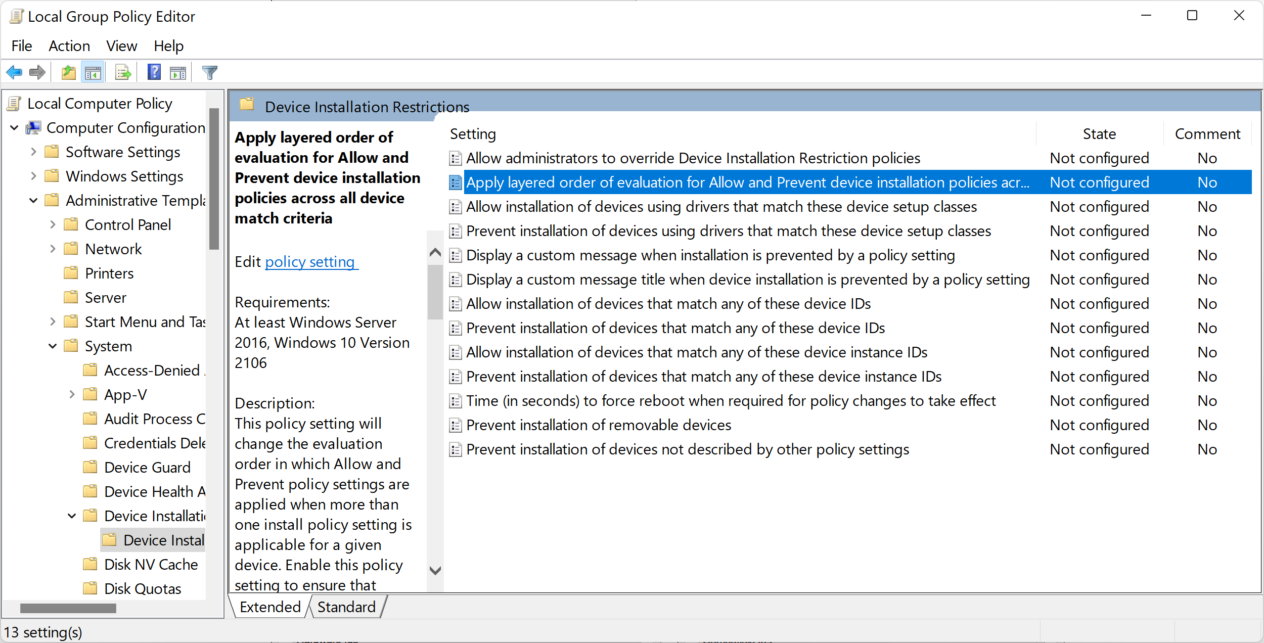 Group Policy security interface