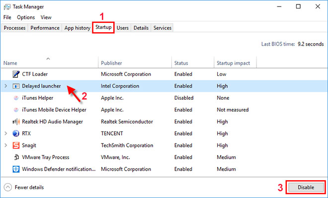 In the Task Manager, disable all startup items.
Close the Task Manager and go back to the System Configuration window.