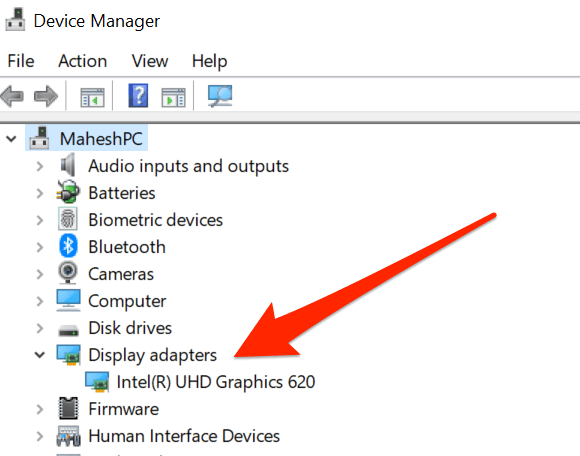 Locate and click on Display Adapters.
Right-click on your graphics card and select Update Driver.