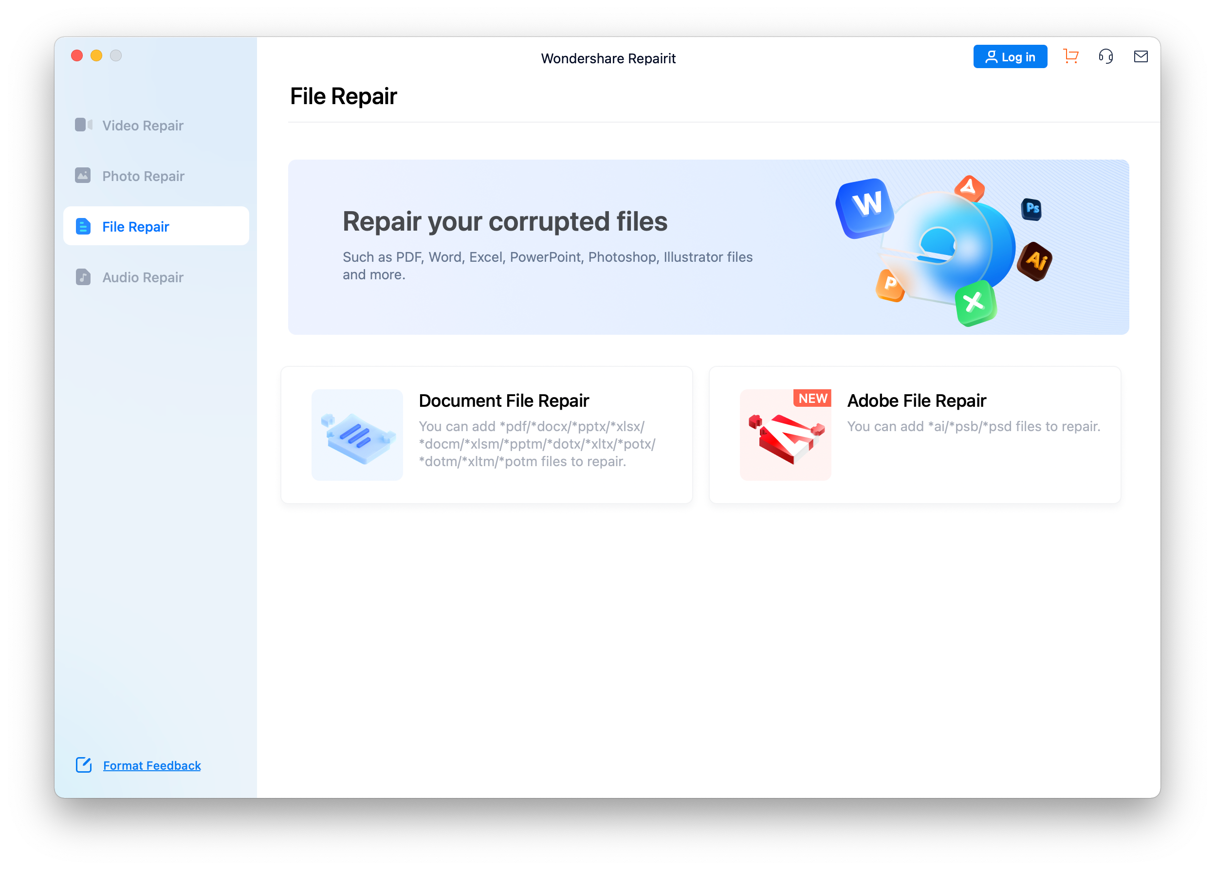 Locate the Wondershare Repairit icon on your desktop or in the Applications folder on your Mac.
Double-click on the icon to launch the software.