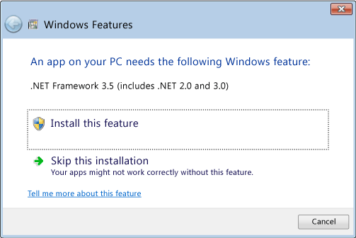 Microsoft .NET Framework installation screen