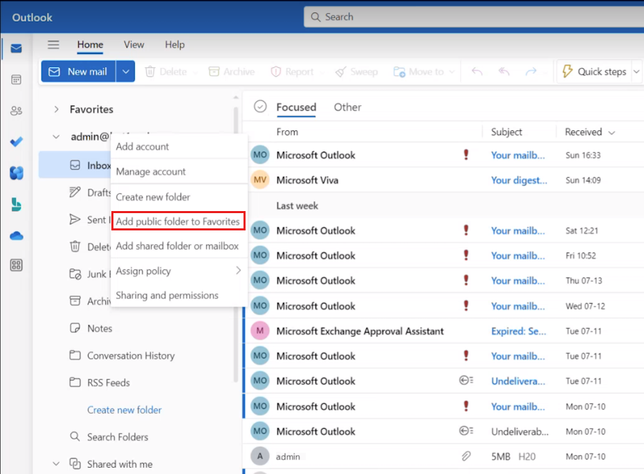 Microsoft Outlook application interface