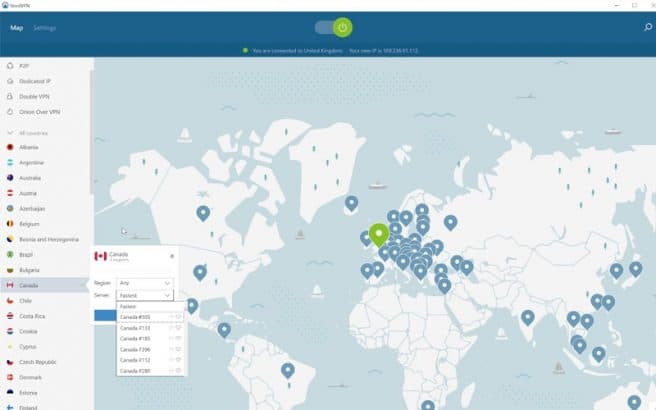 Open NordVPN application.
Click on the "Map" or "Servers" tab.