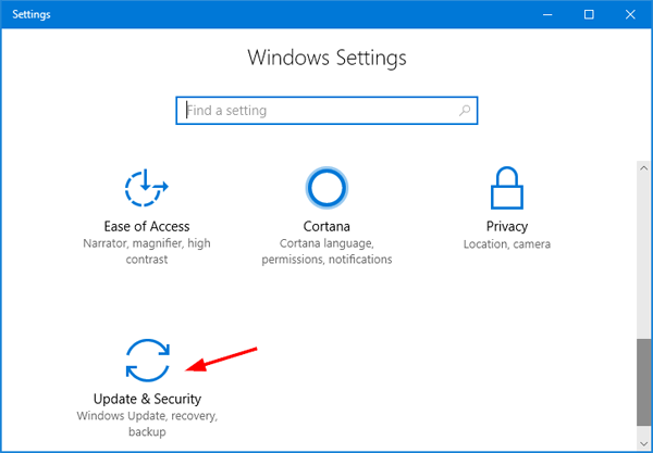 Open Settings by pressing Win+I
Select Update & Security
