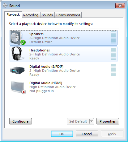 Open the Recording settings on your device
Make sure the headset is selected as the default recording device