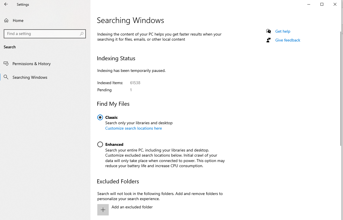 Outlook search bar with Index Rebuild Tool option highlighted