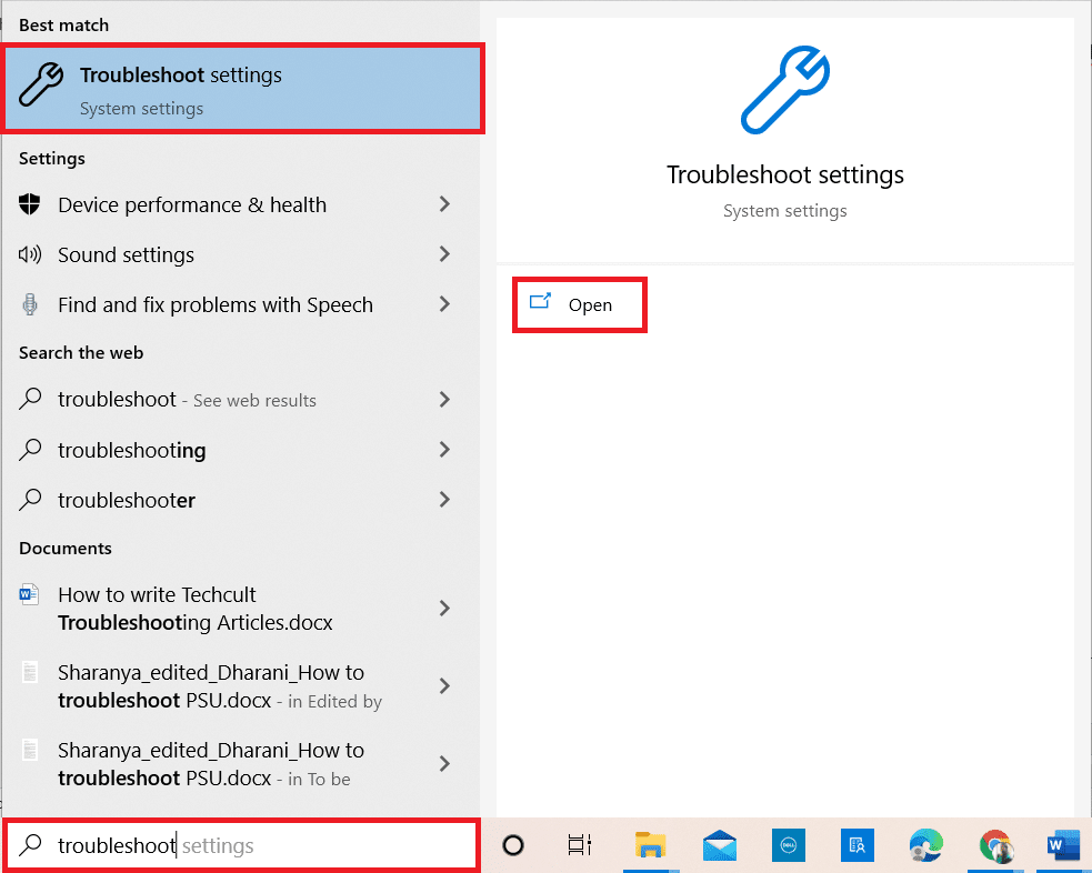 Press the Windows key and type "troubleshoot".
Select "Troubleshoot settings".