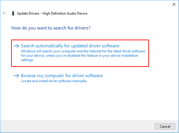 Right-click on the device and select Update driver.
Choose the option to search automatically for updated driver software.