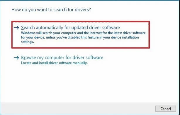 Select "Search automatically for updated driver software"
Wait for Windows to search for and install any available updates