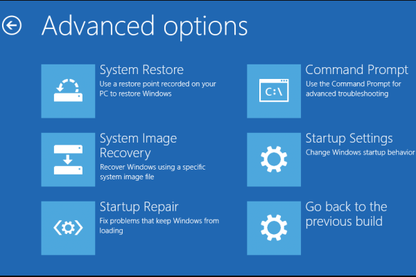Select Troubleshoot, then Advanced options, and finally Startup Repair.
Follow the on-screen instructions to repair your startup files.