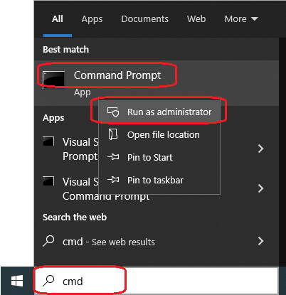 Type "Command Prompt" into the search bar.
Right-click on Command Prompt and select Run as administrator.