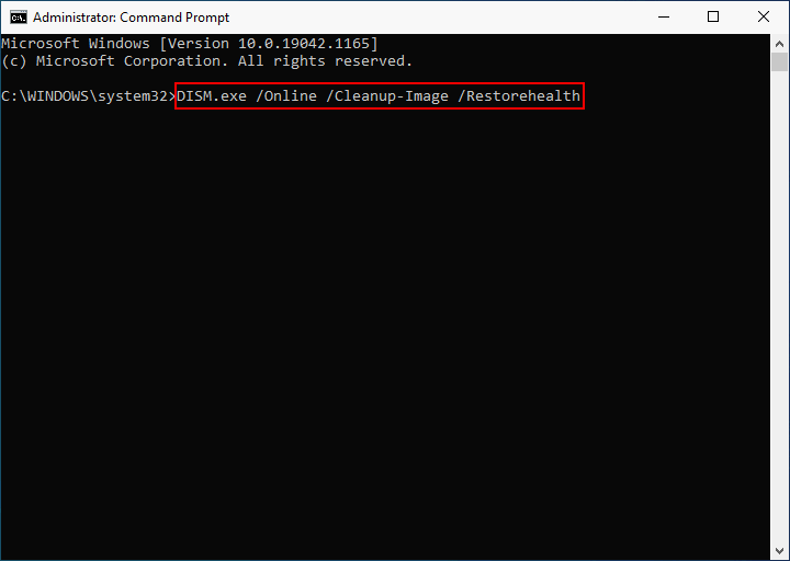 Type "dism /online /cleanup-image /restorehealth" into the Command Prompt.
Press Enter to start the repair process.